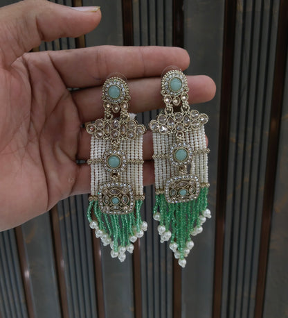 Antique Mint Bollywood Indian Myna Earrings