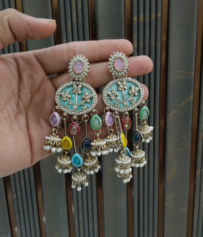 Antique Multi Color Bollywood Indian Tony Earrings