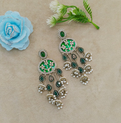 Antique Green Bollywood Indian Tony Earrings
