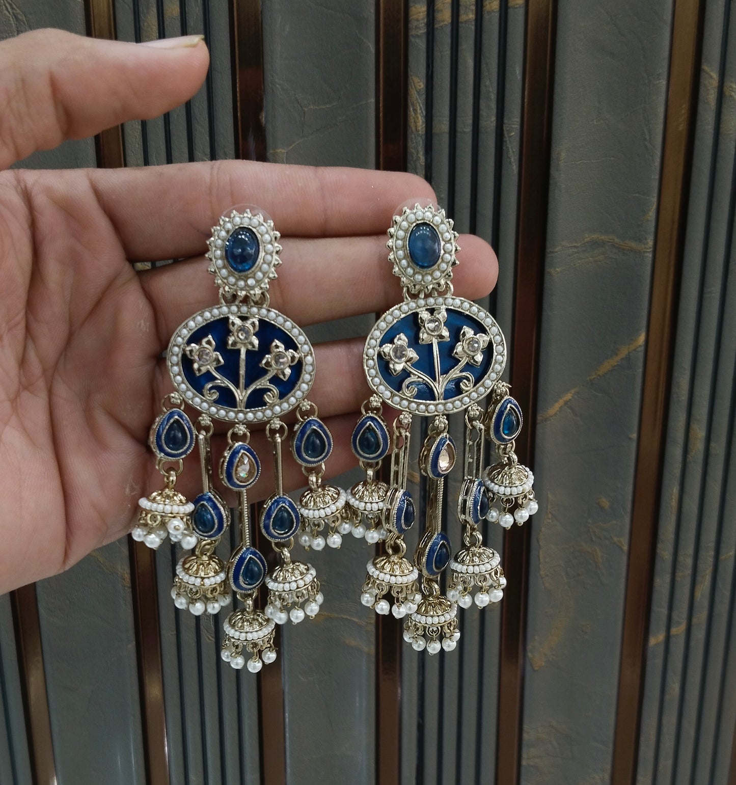 Antique Blue Bollywood Indian Tony Earrings
