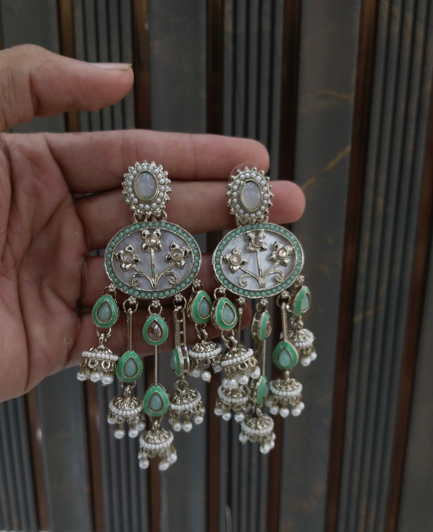 Antique Mint Bollywood Indian Tony Earrings