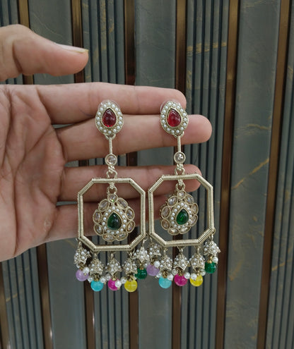 Antique Multi Color Bollywood Indian Ratan Earrings