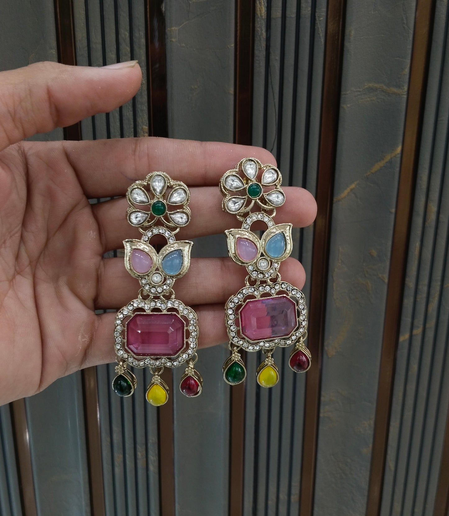 Antique Multi Color Bollywood Indian Ratan Earrings