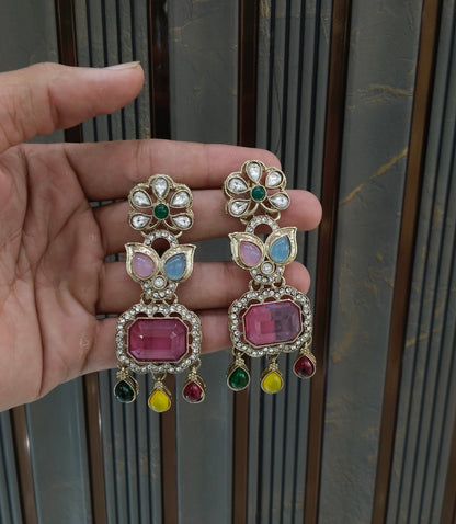 Antique Multi Color Bollywood Indian Ratan Earrings