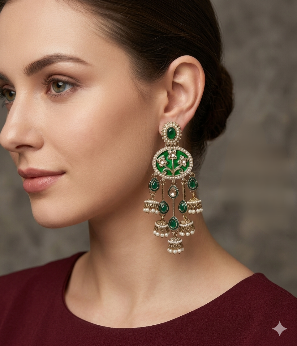 Antique Mint Bollywood Indian Tony Earrings