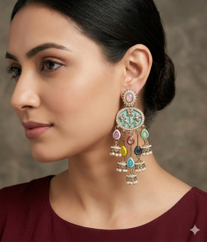 Antique Blue Bollywood Indian Tony Earrings