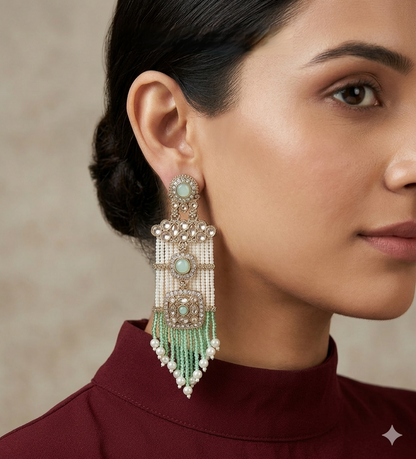 Antique Mint Bollywood Indian Myna Earrings