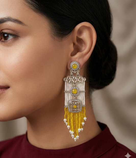 Antique Yellow Bollywood Indian Myna Earrings