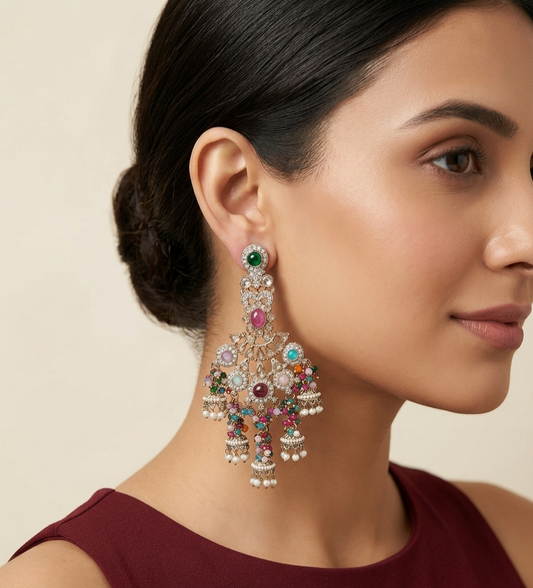 Antique Multi Color Bollywood Indian Ratan Earrings