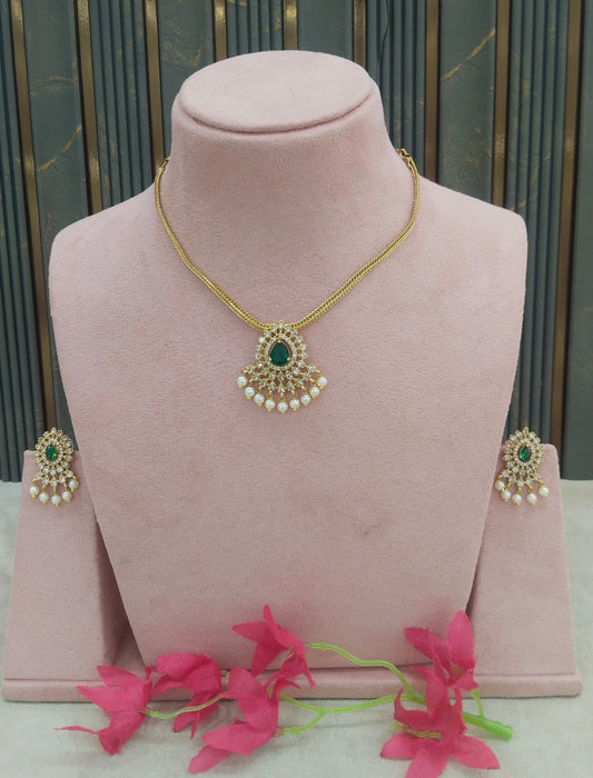 Gold Green CZ Necklace indian Jewellery Maron Set