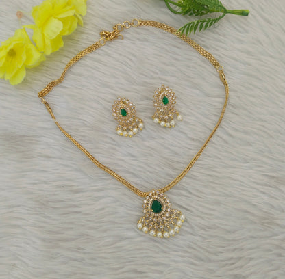 Gold Green CZ Necklace indian Jewellery Maron Set
