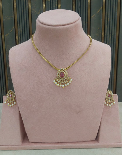 Gold Ruby CZ Necklace indian Jewellery Maron Set