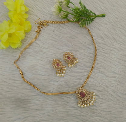 Gold Ruby CZ Necklace indian Jewellery Maron Set