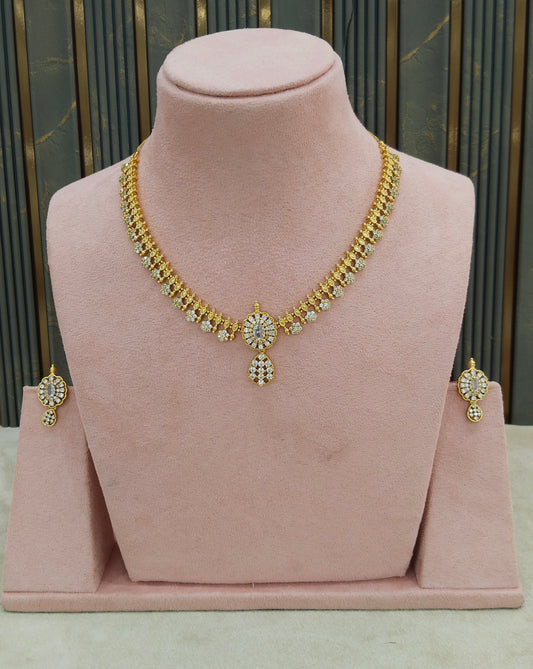 Gold Green CZ Necklace indian Jewellery Maron Set