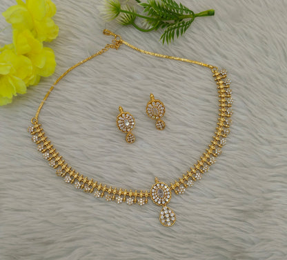 Gold Green CZ Necklace indian Jewellery Maron Set