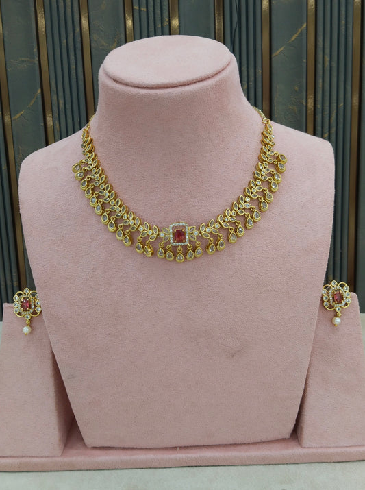 Gold Change Able Stone CZ Necklace indian Jewellery Maron Set