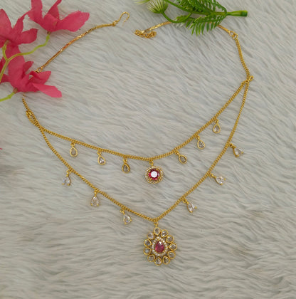 Gold Ruby American Diamond Necklace indian Jewellery Disny Set