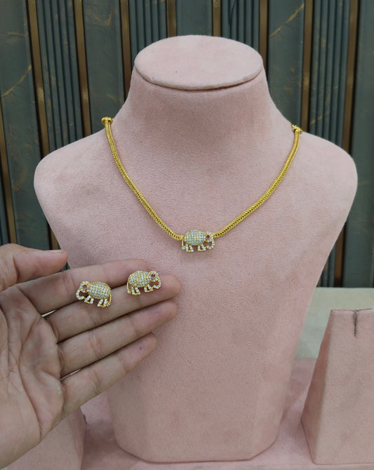 Gold Ruby American Diamond Necklace indian Jewellery Disny Set