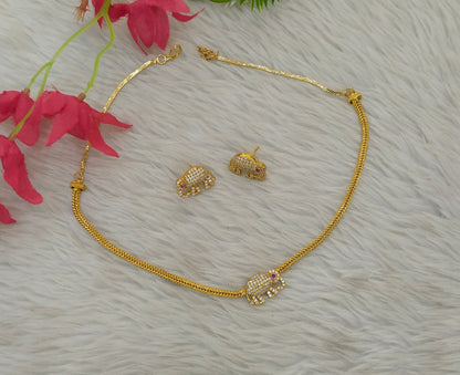 Gold Ruby American Diamond Necklace indian Jewellery Disny Set