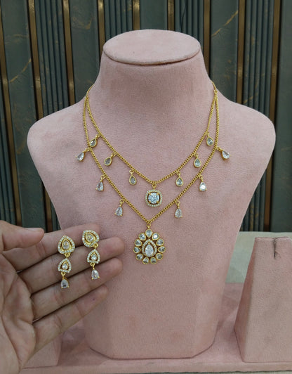 Gold American Diamond Necklace indian Jewellery Disny Set