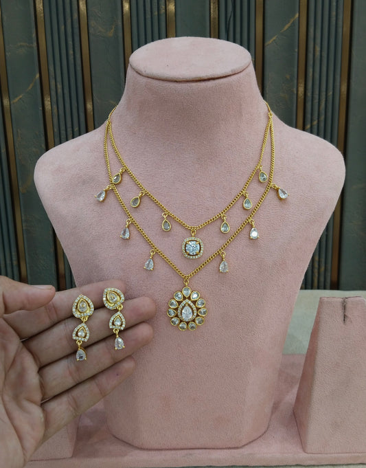Gold American Diamond Necklace indian Jewellery Disny Set