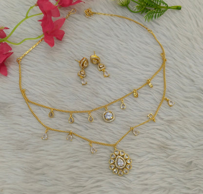 Gold American Diamond Necklace indian Jewellery Disny Set