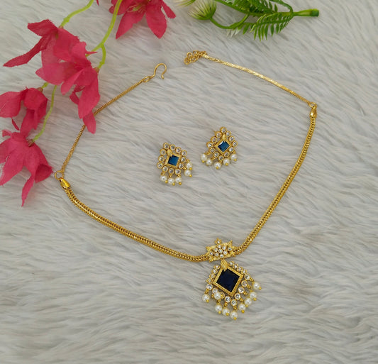 Gold Blue American Diamond Necklace indian Jewellery Disny Set