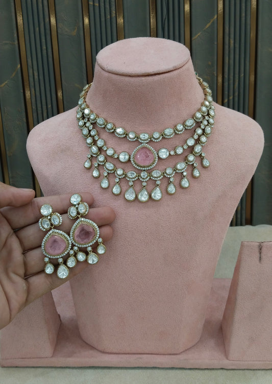 Antique Moissanite Pink kundan necklace Indian Jewellery Erin Wedding Sets