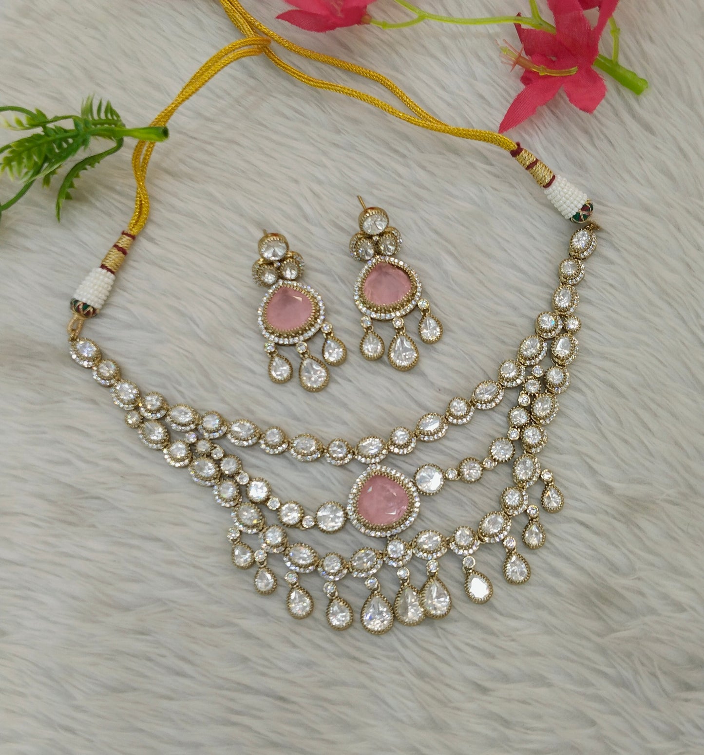 Antique Moissanite Pink kundan necklace Indian Jewellery Erin Wedding Sets