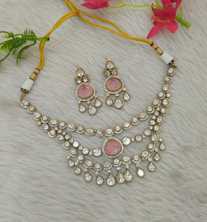 Antique Moissanite Pink kundan necklace Indian Jewellery Erin Wedding Sets