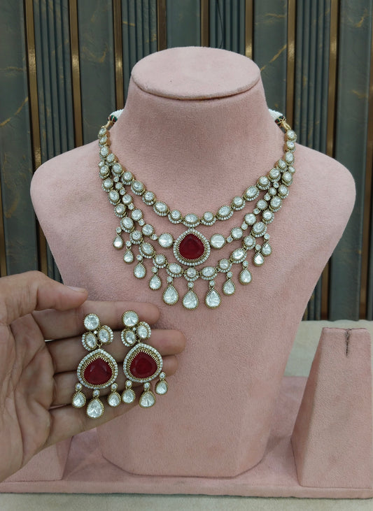 Antique Moissanite Ruby kundan necklace Indian Jewellery Erin Wedding Sets