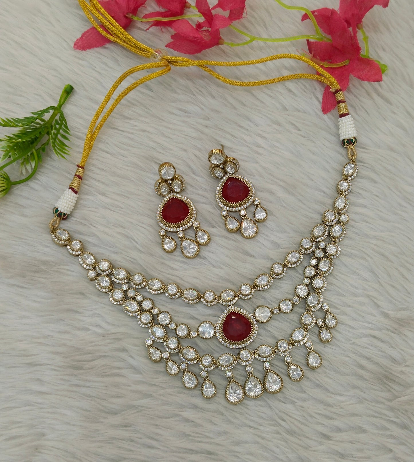 Antique Moissanite Ruby kundan necklace Indian Jewellery Erin Wedding Sets