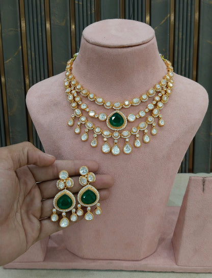 Gold Uncut Green kundan necklace Indian Jewellery Erin Wedding Sets