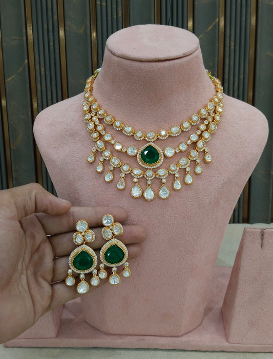 Gold Uncut Green kundan necklace Indian Jewellery Erin Wedding Sets
