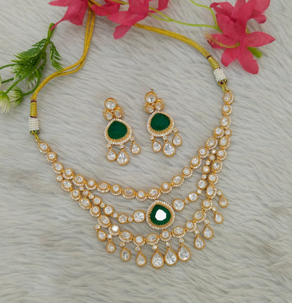 Gold Uncut Green kundan necklace Indian Jewellery Erin Wedding Sets