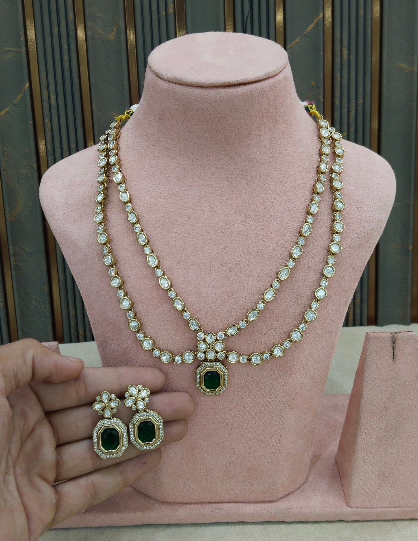 Antique Moissanite Green kundan necklace Indian Jewellery Erin Wedding Sets