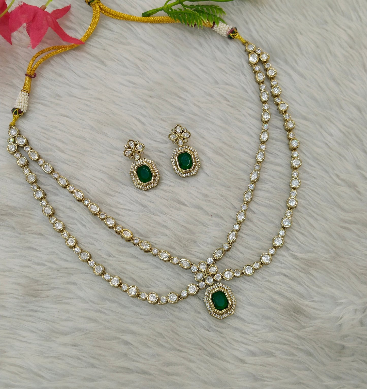 Antique Moissanite Green kundan necklace Indian Jewellery Erin Wedding Sets
