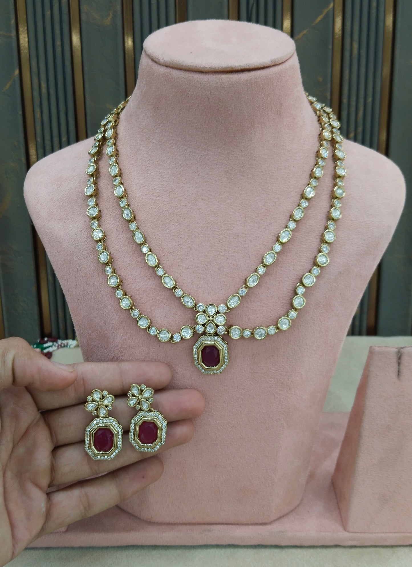 Antique Moissanite Ruby kundan necklace Indian Jewellery Erin Wedding Sets