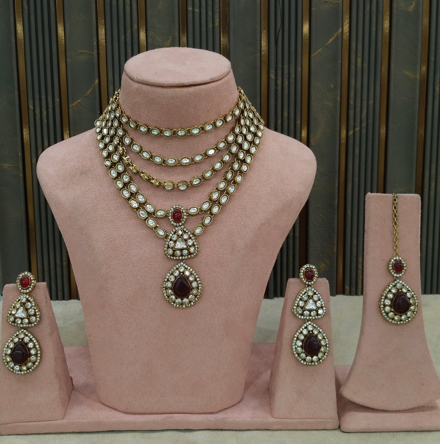 Antique Moissanite Maroon kundan necklace Indian Jewellery Shipa Wedding Sets