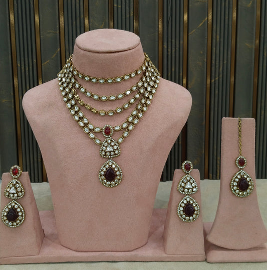 Antique Moissanite Maroon kundan necklace Indian Jewellery Shipa Wedding Sets