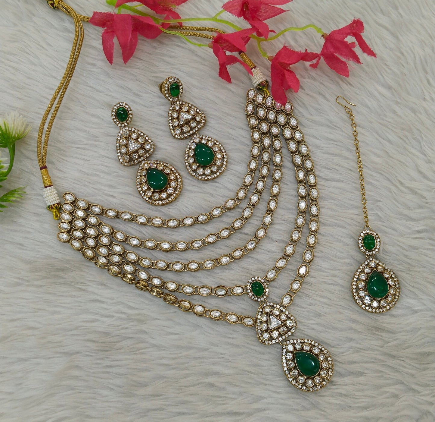 Antique Moissanite Green kundan necklace Indian Jewellery Shipa Wedding Sets