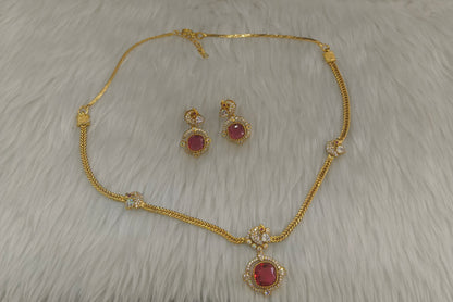 Gold Ruby American Diamond Necklace indian Jewellery Disny Set