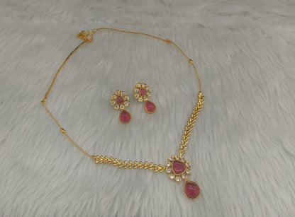 Gold Ruby American Diamond Necklace indian Jewellery Disny Set