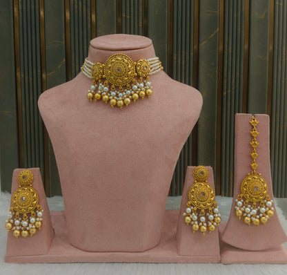 Gold White polki choker set/ Gold choker Lipi set