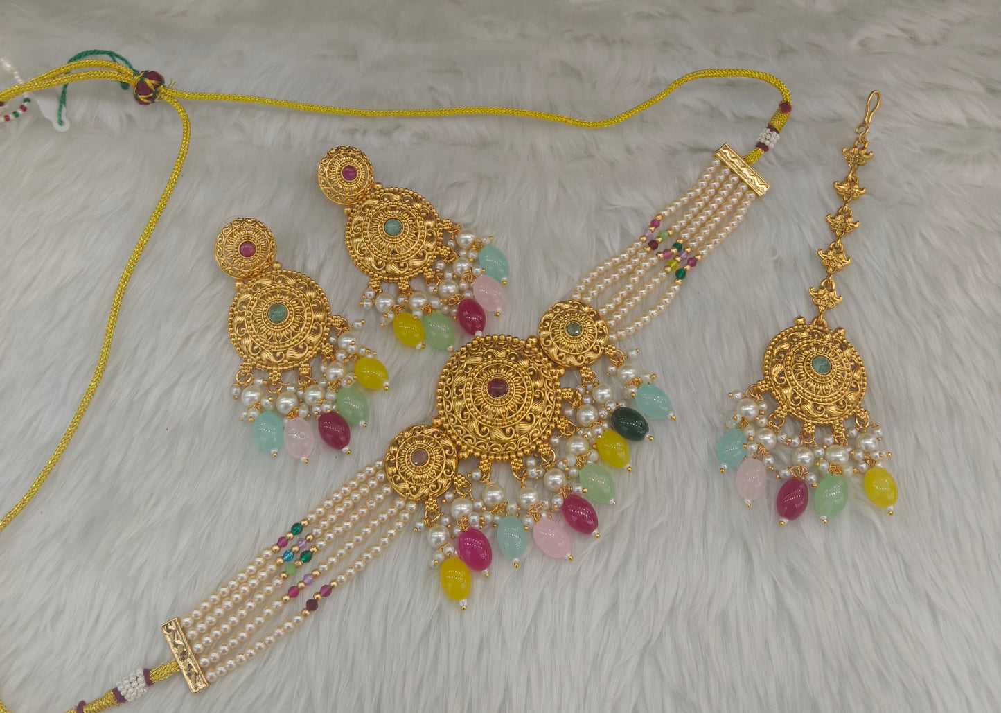 Gold Multi Color polki choker set/ Gold choker Lipi set