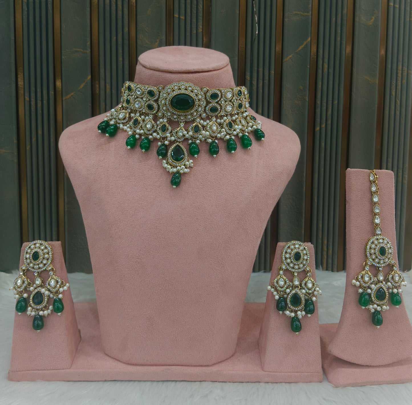 Antique Green choker Set/ Antique gold choker Indian Dolly Jewellery