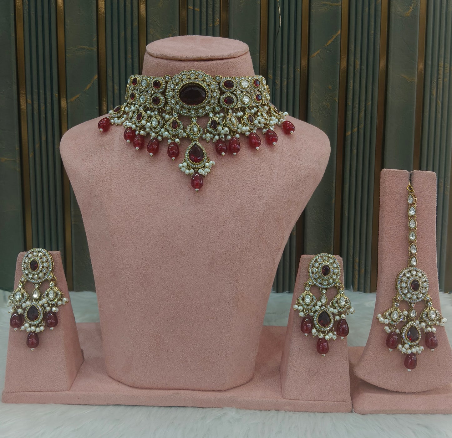 Antique Maroon choker Set/ Antique gold choker Indian Dolly Jewellery