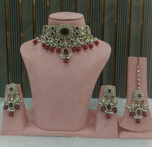 Antique Maroon choker Set/ Antique gold choker Indian Dolly Jewellery