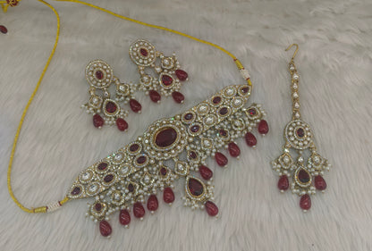 Antique Maroon choker Set/ Antique gold choker Indian Dolly Jewellery