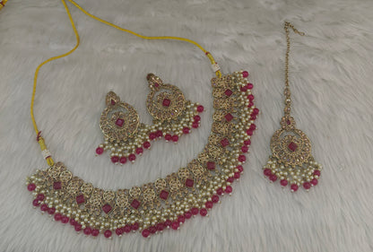 Antique Gold Majenta Necklace Set Indian Bridal Anika Jewellery Online